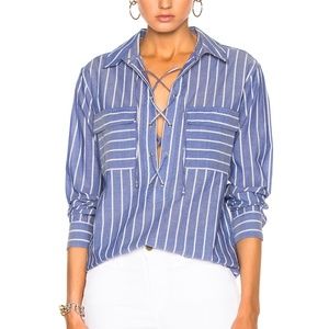 EQUIPMENT Blue 'Knox' Lace-Up Blouse